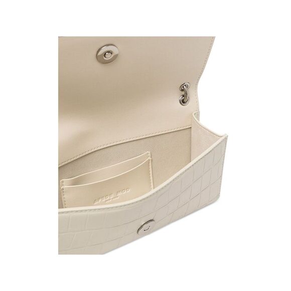 APEDE MOD Women's White Crocodile Print Suede Faux Pearls Chain Strap Wallet - Picture 2 of 4